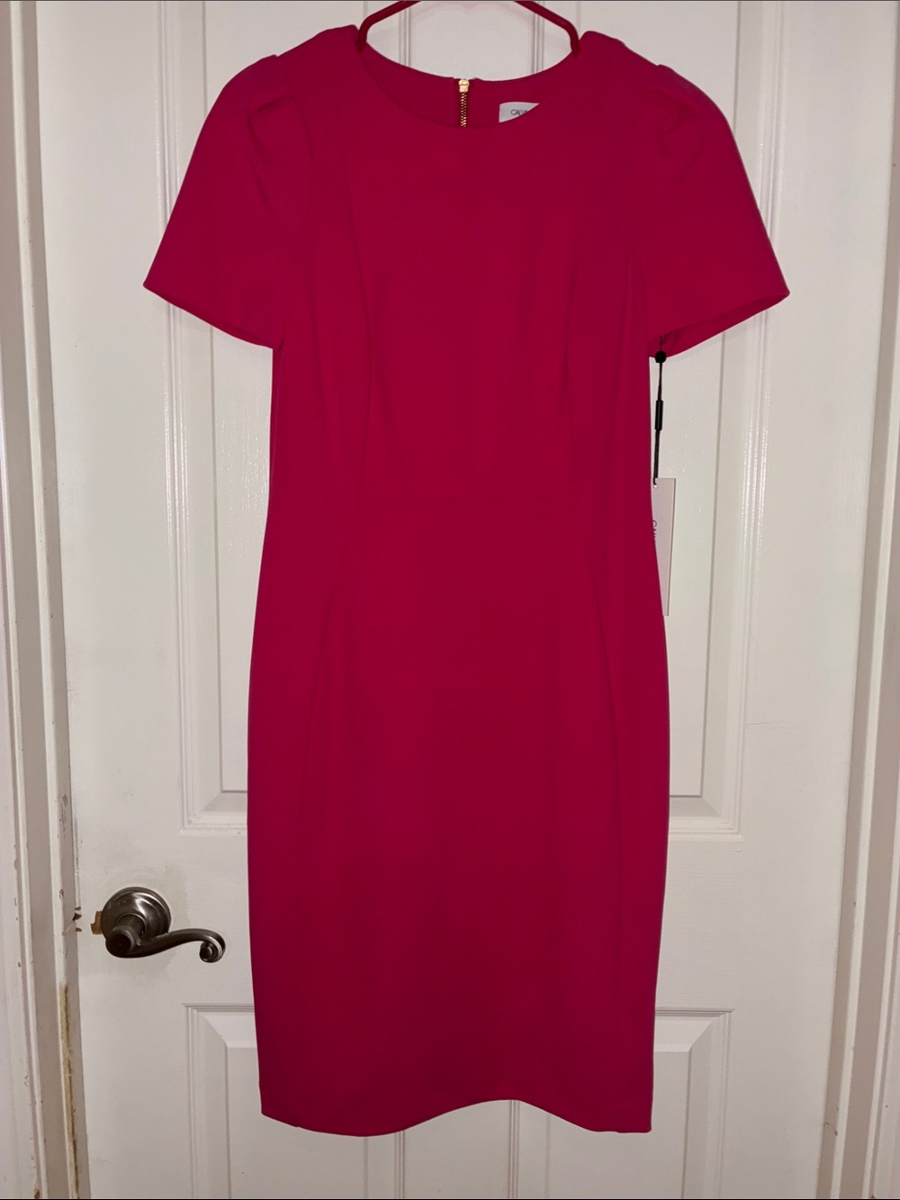 Classic Short-Sleeve Sheath Dress - Fuchsia